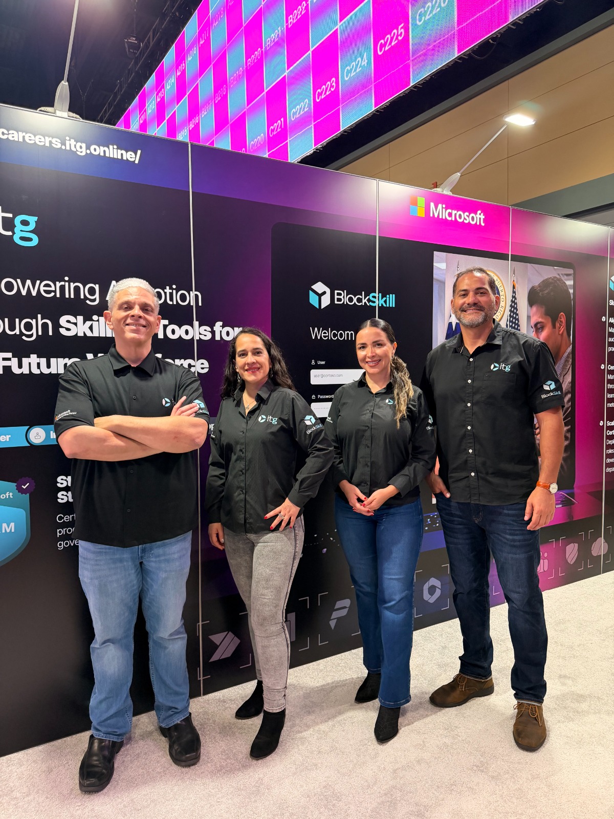 The ITG team at PRCompra 2026, in front of the ITG & Microsoft BlockSkill booth